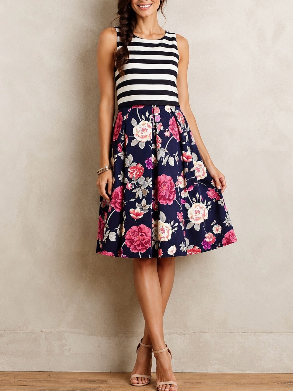 Anthropologie Moulinette Soeurs Split Print Stripe Floral Dress 6 ASO TV